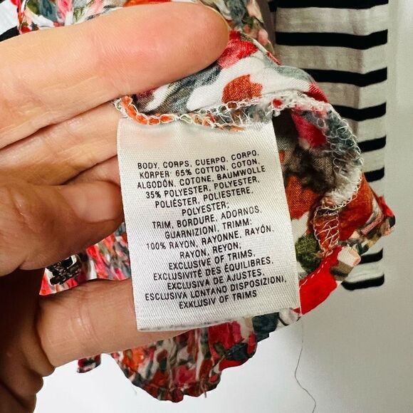 Postmark Anthropologie Black White Stripe Red Poppy Floral Layered Top Blouse Bu - Picture 12 of 13